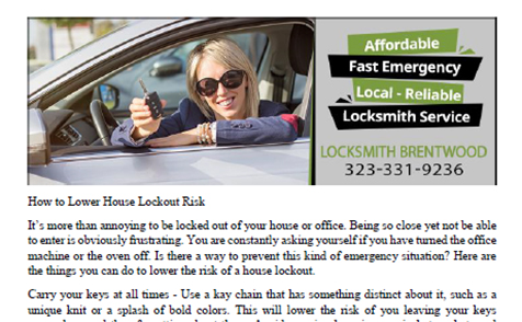 How to Lower House Lockout Risk in Brentwood, CA - Click to download